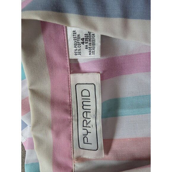 Vintage Pyramid Pastel Striped Button-Up Blouse With 3/4 Sleeves Pointed Collar - Picture 4 of 7